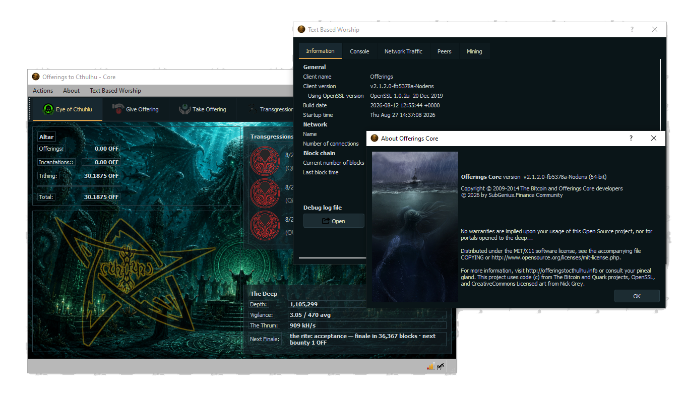The about and diagnostics windows