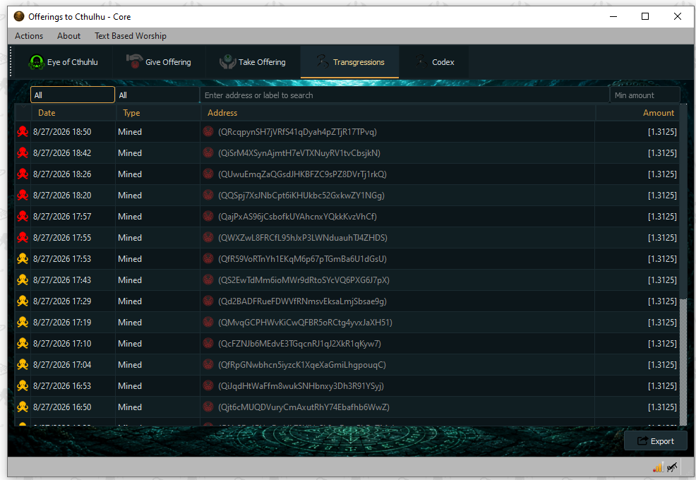 The Transgressions tab